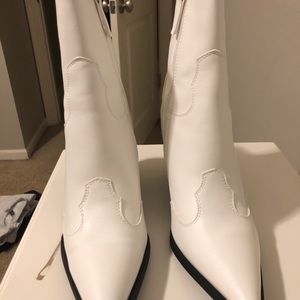 White fake leather booties